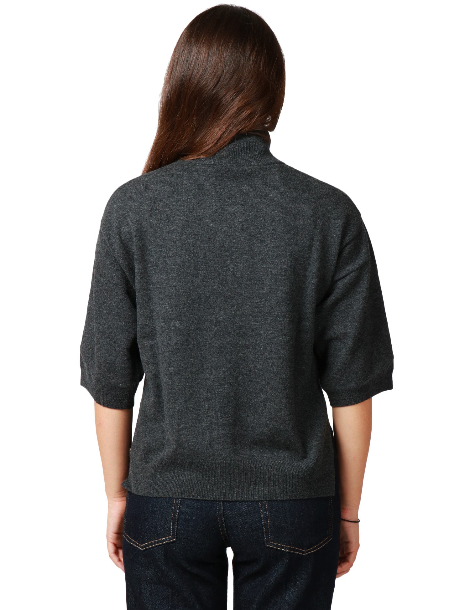 MAGLIA DONNA SEVENTY GRIGIO LUPETTO A MEZZA MANICA IN CASHMERE CON SPACCO LATERALE