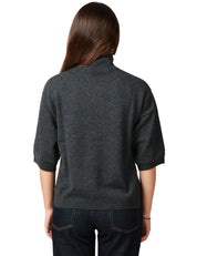 MAGLIA DONNA SEVENTY GRIGIO LUPETTO A MEZZA MANICA IN CASHMERE CON SPACCO LATERALE