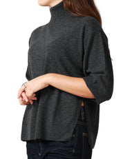 MAGLIA DONNA SEVENTY GRIGIO LUPETTO A MEZZA MANICA IN CASHMERE CON SPACCO LATERALE