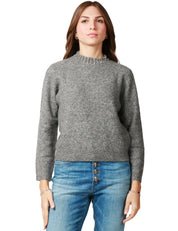 MAGLIA DONNA SEVENTY GRIGIA IN LANA E BABY ALPACA CON STRASS SUL COLLO