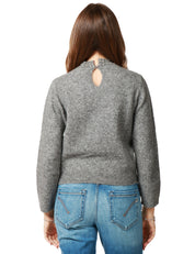 MAGLIA DONNA SEVENTY GRIGIA IN LANA E BABY ALPACA CON STRASS SUL COLLO