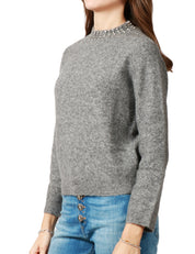 MAGLIA DONNA SEVENTY GRIGIA IN LANA E BABY ALPACA CON STRASS SUL COLLO