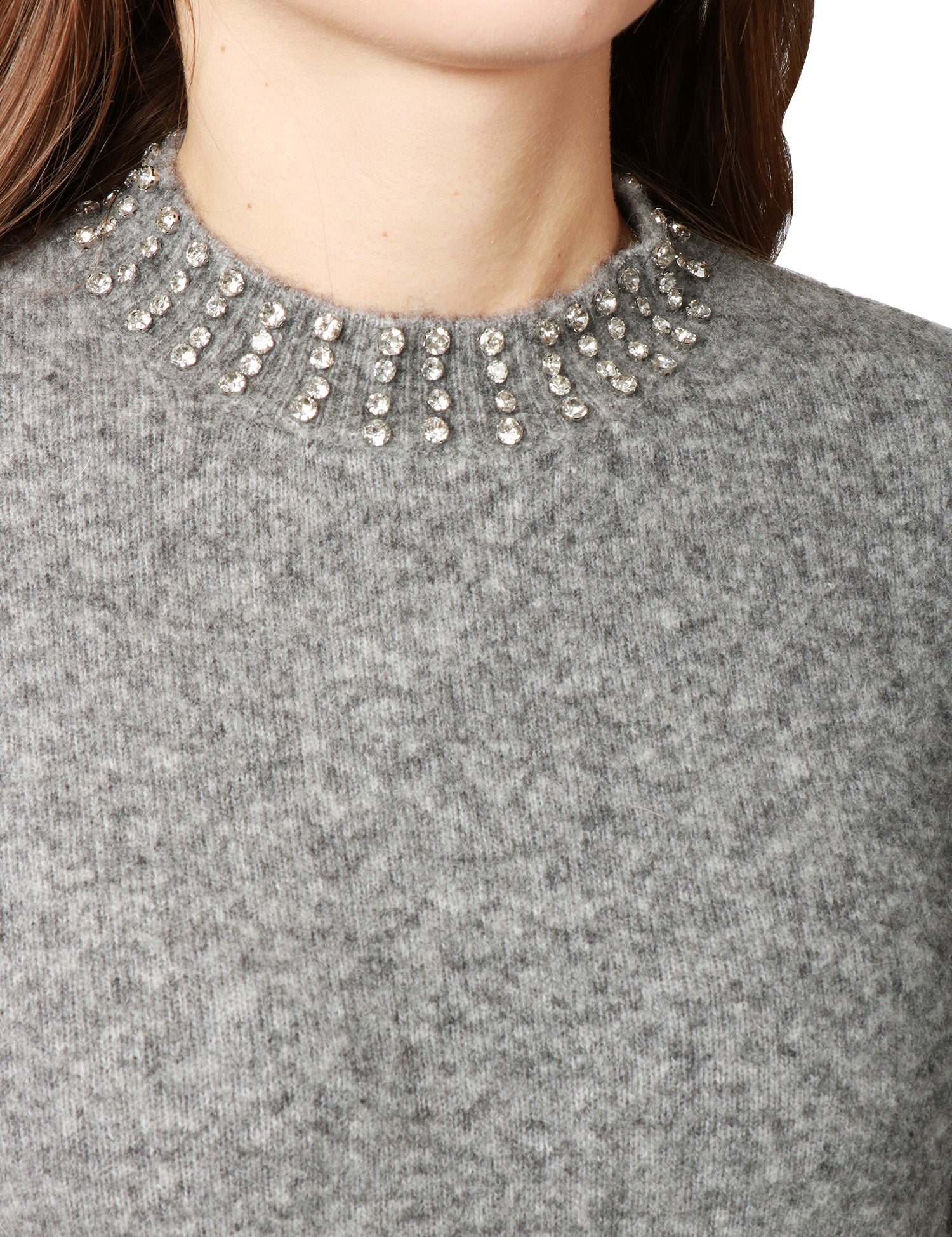 MAGLIA DONNA SEVENTY GRIGIA IN LANA E BABY ALPACA CON STRASS SUL COLLO