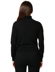 MAGLIA DONNA SEVENTY NERA DOLCEVITA CON COLLO ALTO INCROCIATO E SCOLLO A V