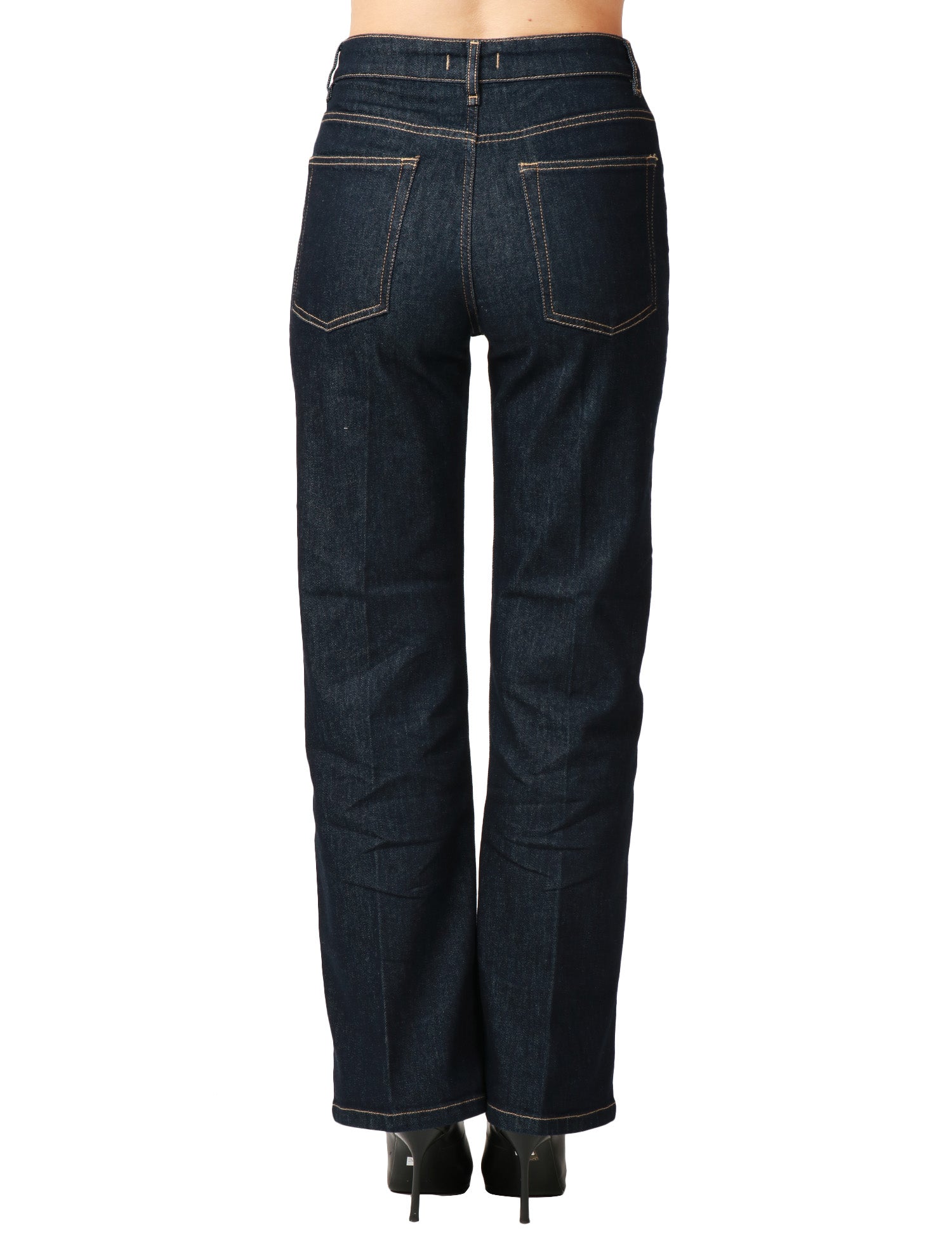 JEANS DONNA SEVENTY DENIM SCURO CON IMPUNTURE A CONTRASTO WIDE LEG IN MISTO CASHMERE