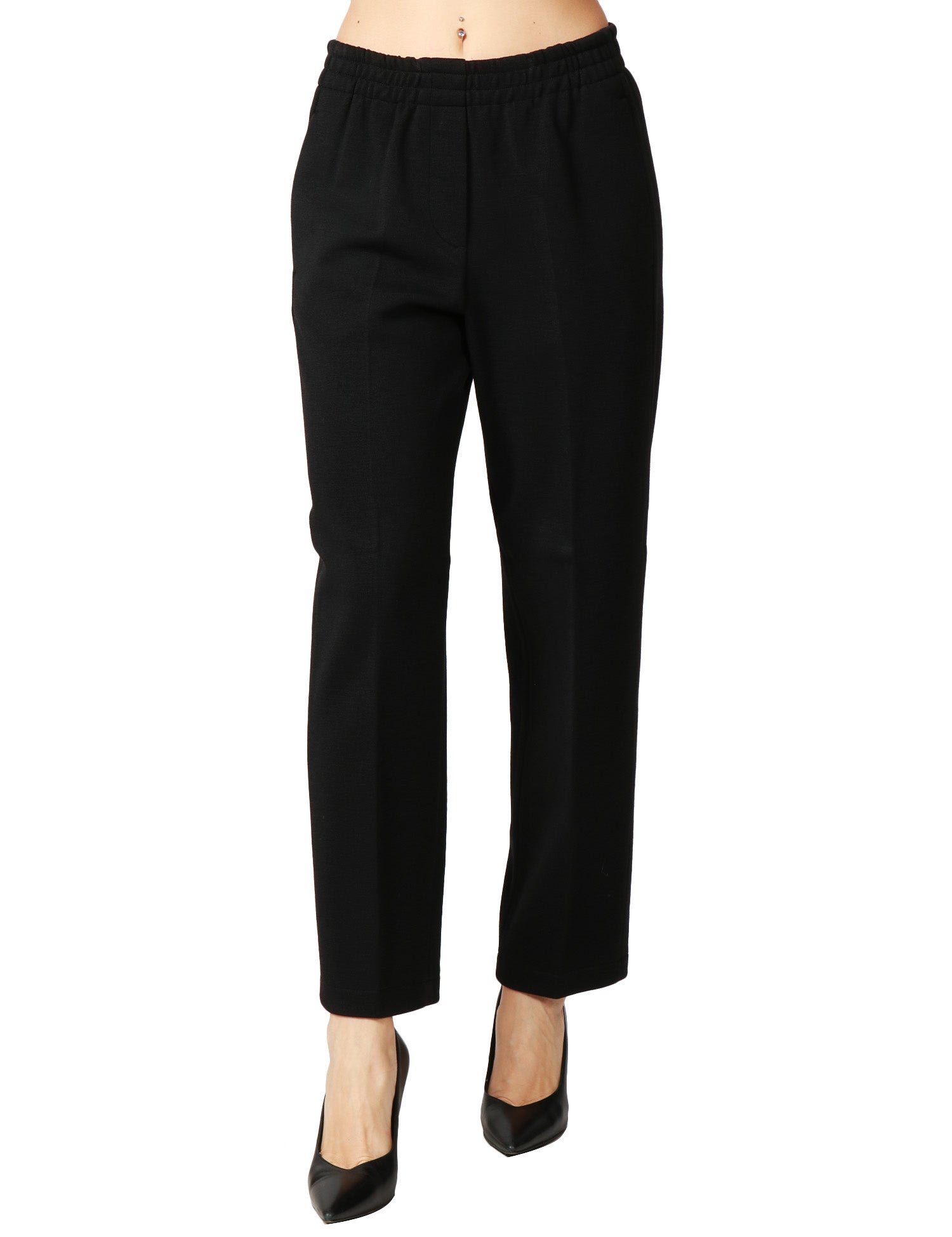 PANTALONE DONNA SEVENTY NERO A GAMBA DRITTA IN MAGLIA ARMATURATA CON ELASTICO IN VITA