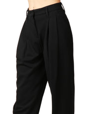 PANTALONE DONNA SEVENTY NERO IN PUNTO STOFFA A SIGARETTA CON PENCES