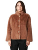 Ecopelliccia donna tavus milano brown reversibile a pelo corto con bottoni e collo in piedi