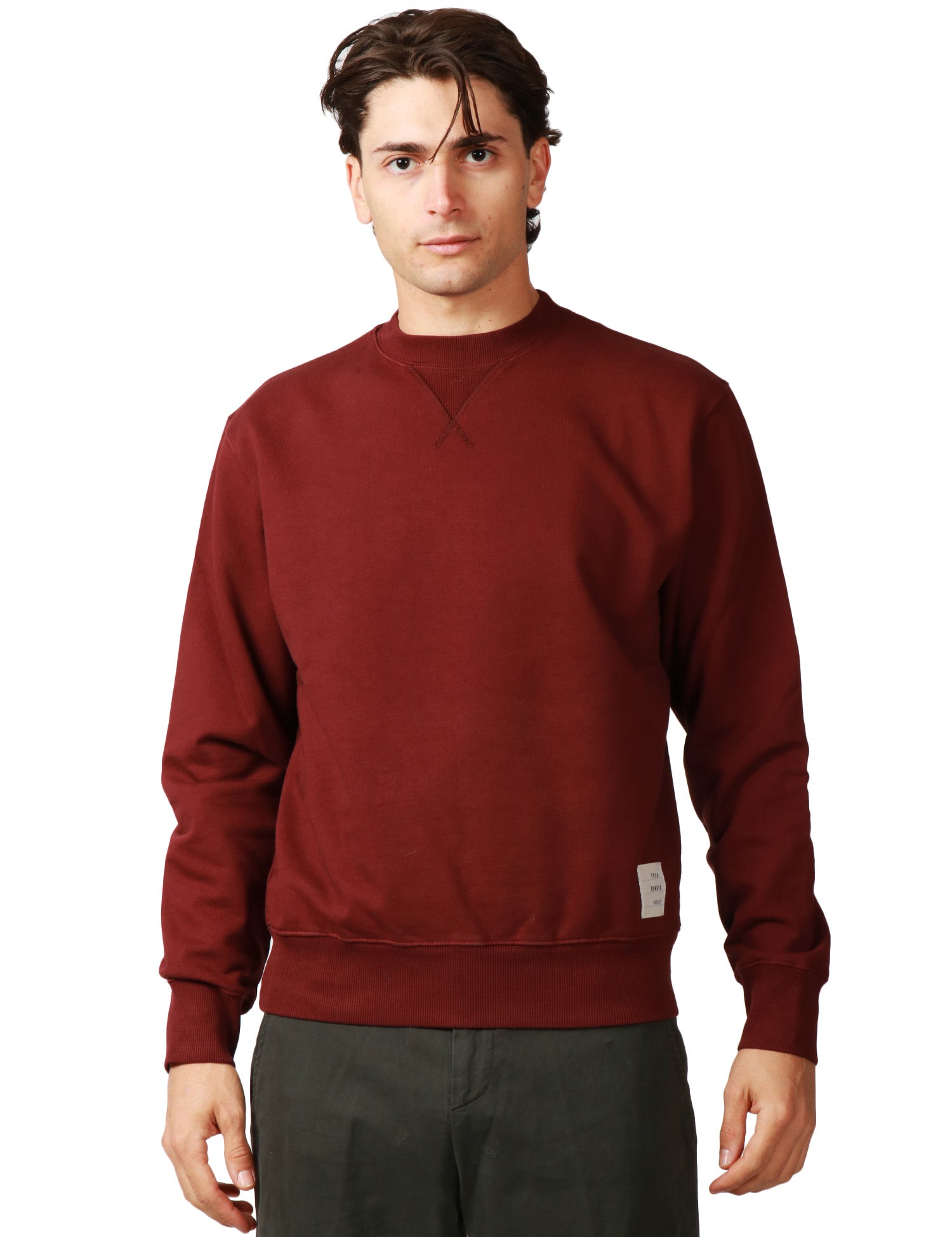 FELPA UOMO TELA GENOVA BENITO BORDEAUX GIROCOLLO 100% COTONE