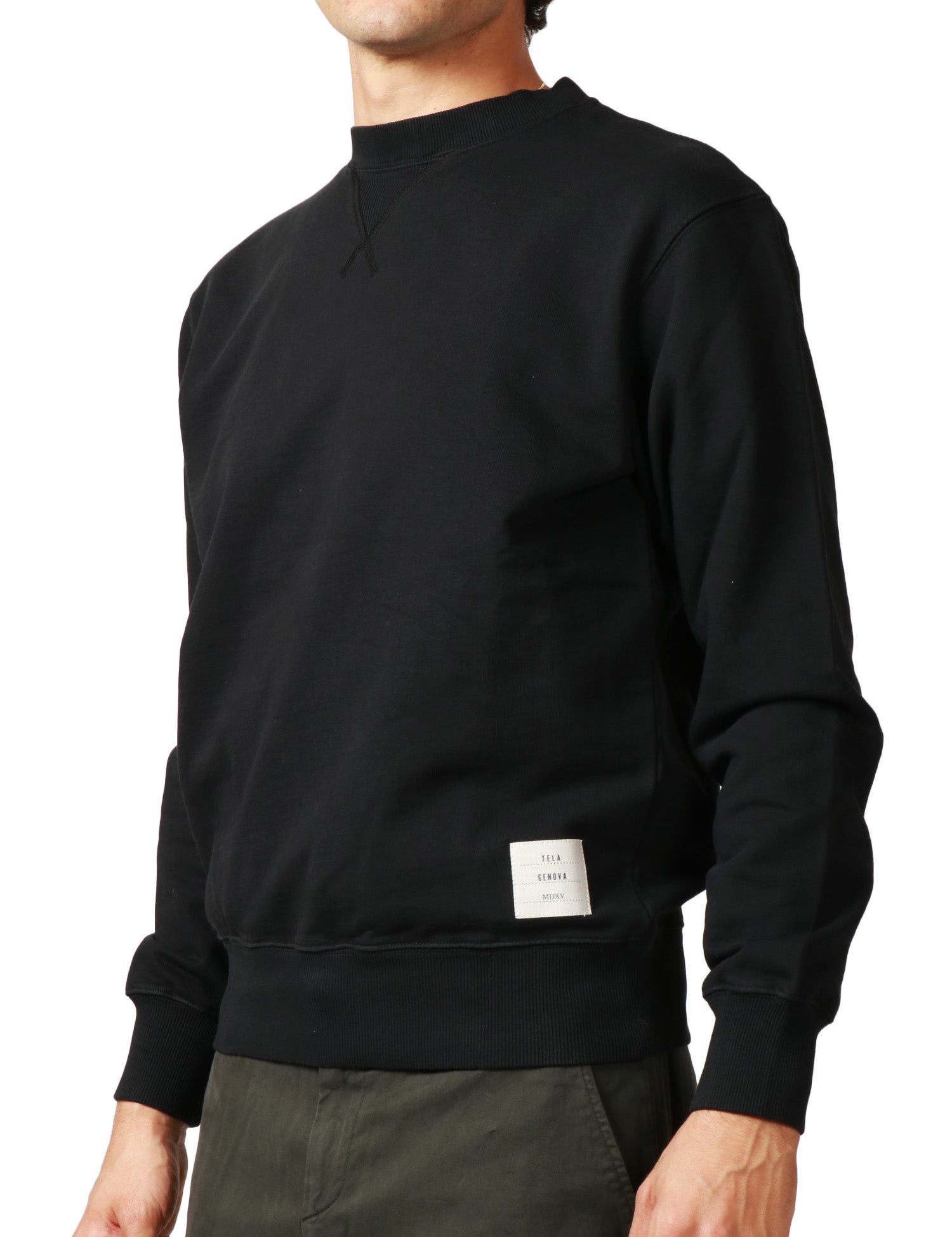 FELPA UOMO TELA GENOVA BENITO NERA GIROCOLLO 100% COTONE