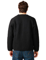 CARDIGAN UOMO UNIVERSAL WORKS WOOL FLECE NERO CON BOTTONI E QUATTRO TASCHE ANTERIORI