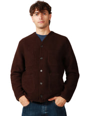 CARDIGA UOMO UNIVERSAL WORKS WOOL FLEECE MORO IN LANA CON BOTTONI E 4 TASCHE ANTERIORI