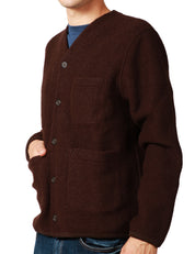 CARDIGA UOMO UNIVERSAL WORKS WOOL FLEECE MORO IN LANA CON BOTTONI E 4 TASCHE ANTERIORI