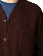CARDIGA UOMO UNIVERSAL WORKS WOOL FLEECE MORO IN LANA CON BOTTONI E 4 TASCHE ANTERIORI