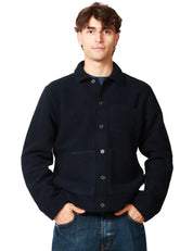 GIACCA UOMO UNIVERSAL WORKS BLU NAVY IN LANA CON COLLETTO E BOTTONI