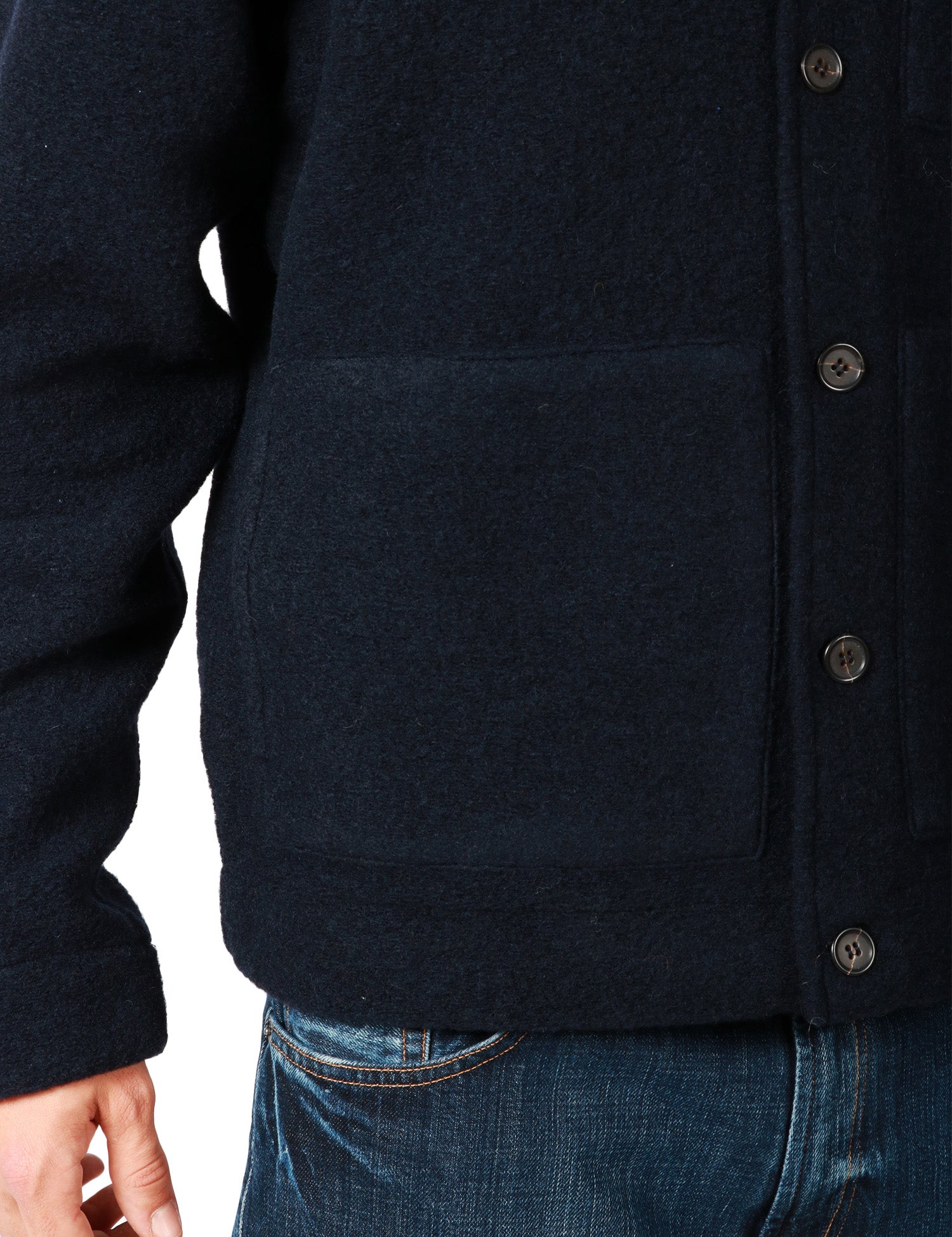 GIACCA UOMO UNIVERSAL WORKS BLU NAVY IN LANA CON COLLETTO E BOTTONI