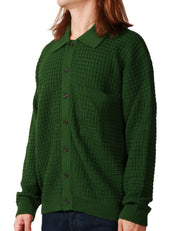 CARDIGAN UOMO UNIVERSAL WORKS VERDE IN MISTO LANA MERINOS CON COLLETTO E BOTTONI