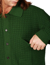 CARDIGAN UOMO UNIVERSAL WORKS VERDE IN MISTO LANA MERINOS CON COLLETTO E BOTTONI