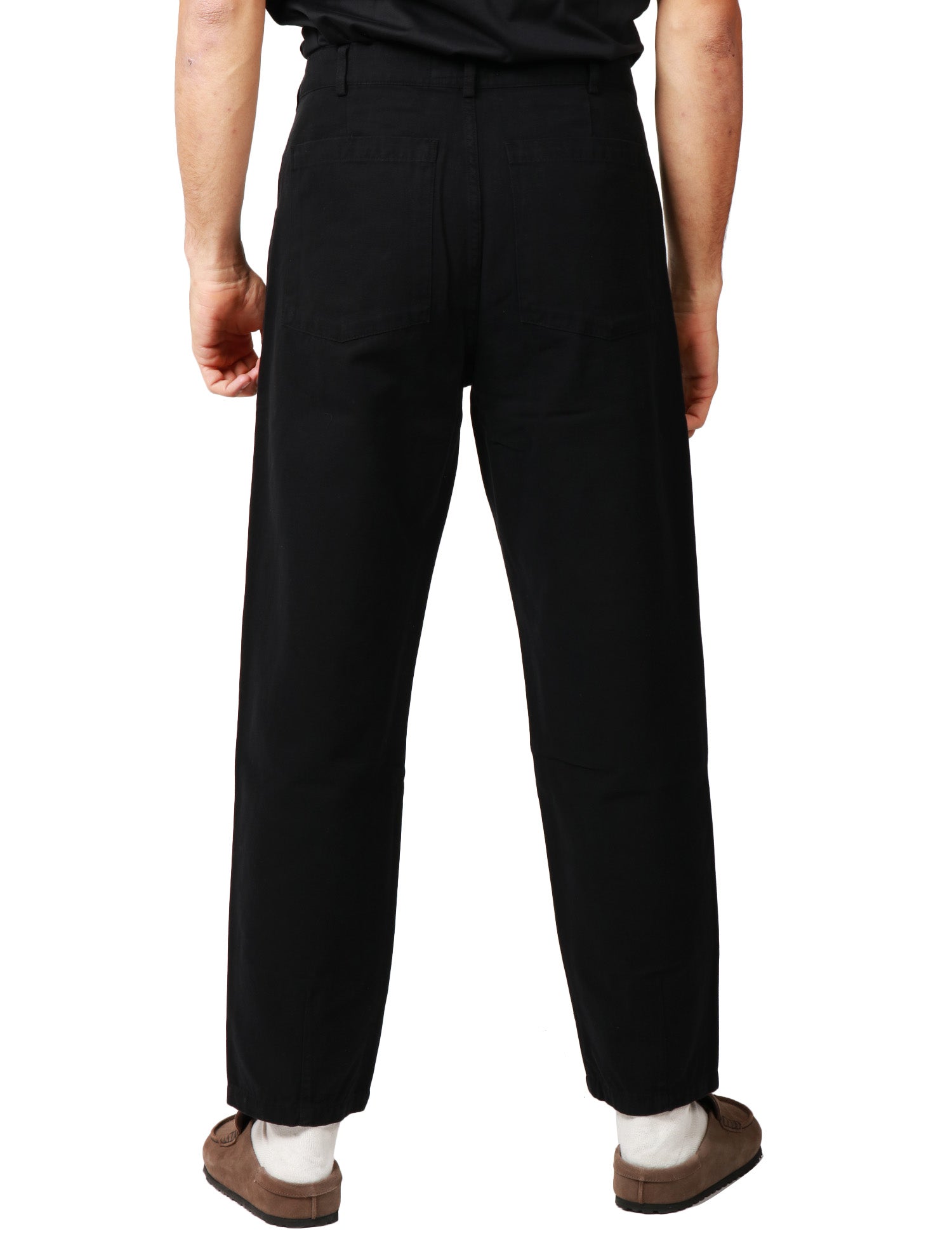 PANTALONE UOMO UNIVERSAL WORKS NERO IN CANVAS A GAMBA DRITTA