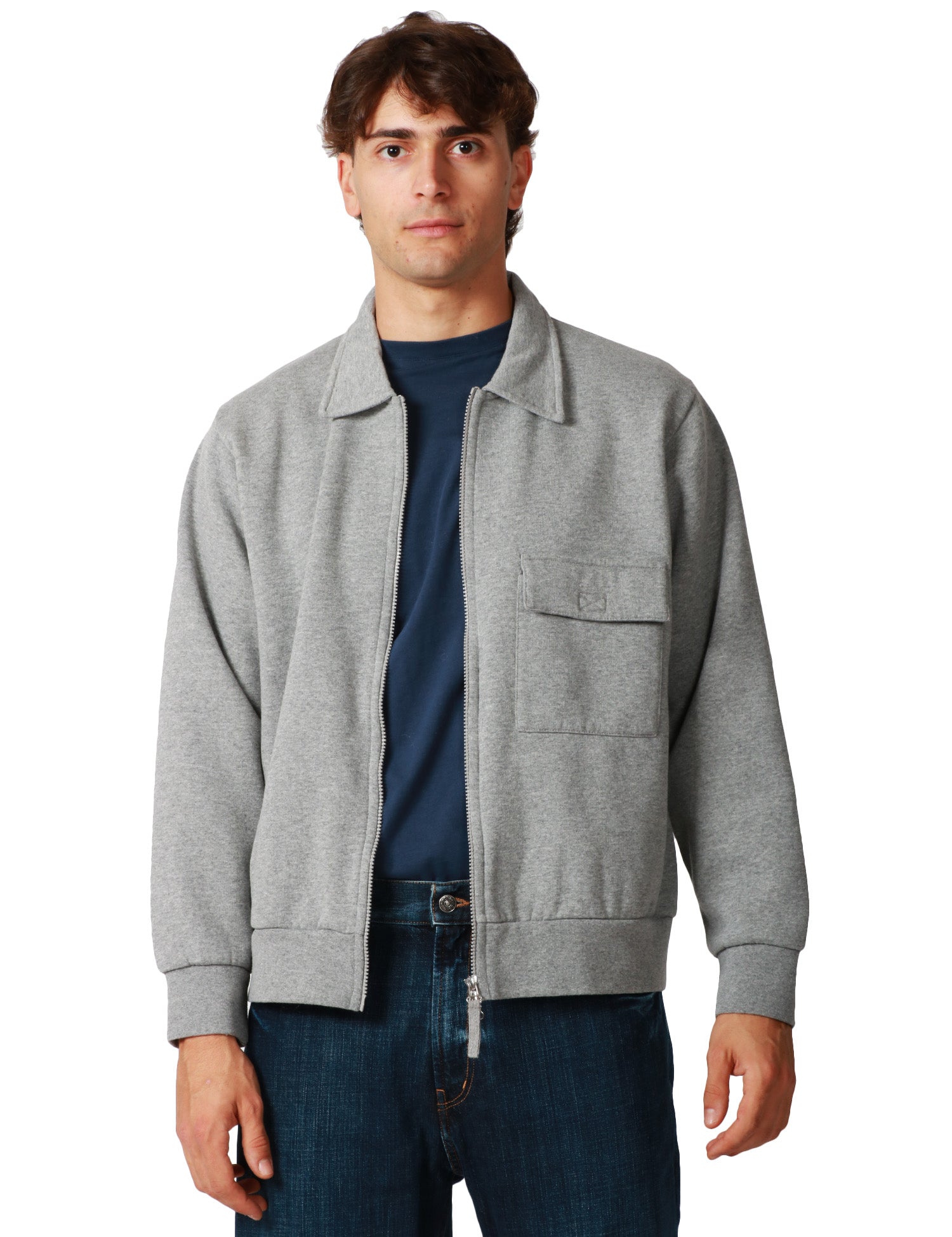 GIACCA UOMO UNIVERSAL WORKS GRIGIA CON COLLETTO E ZIP BIDIREZIONALE