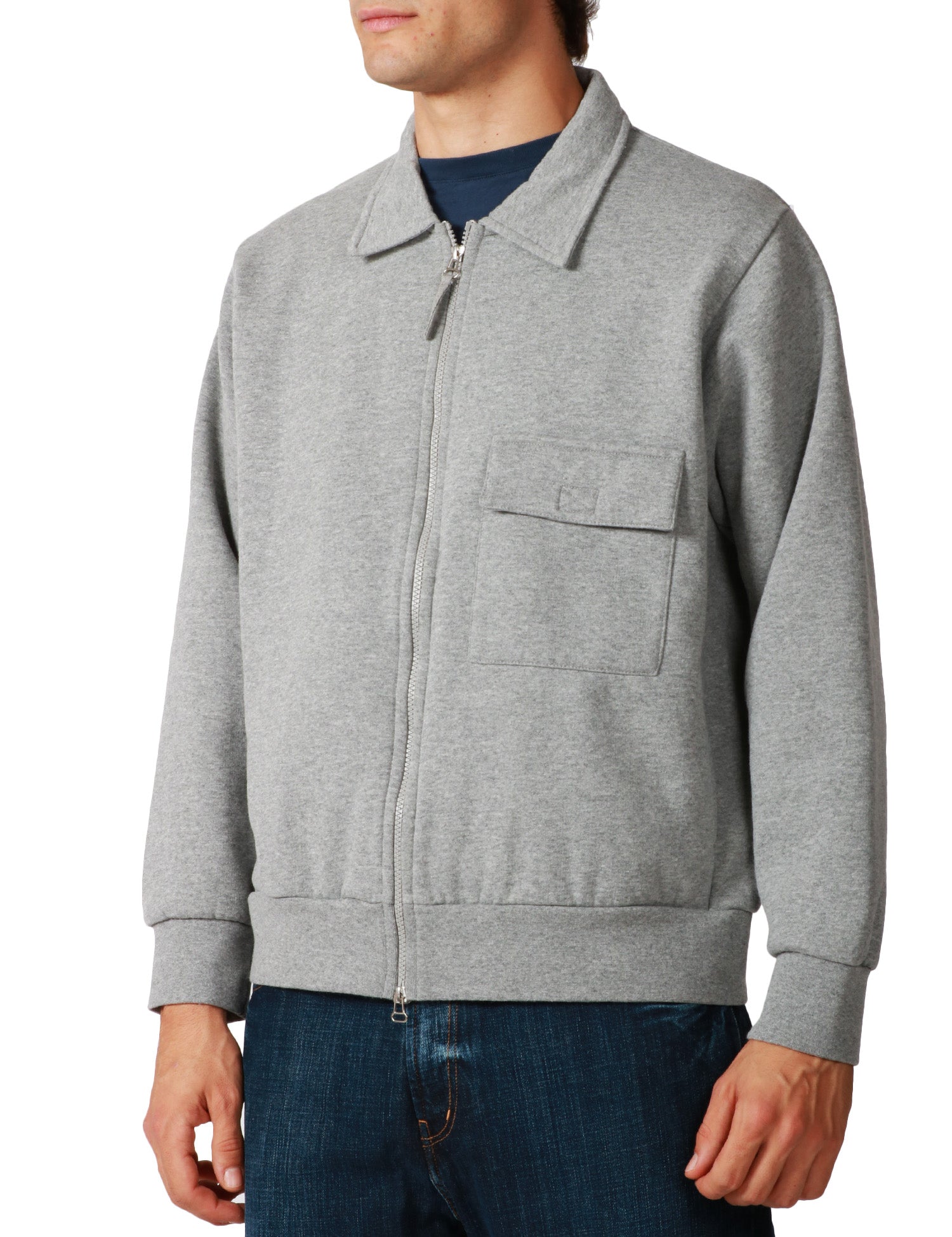 GIACCA UOMO UNIVERSAL WORKS GRIGIA CON COLLETTO E ZIP BIDIREZIONALE