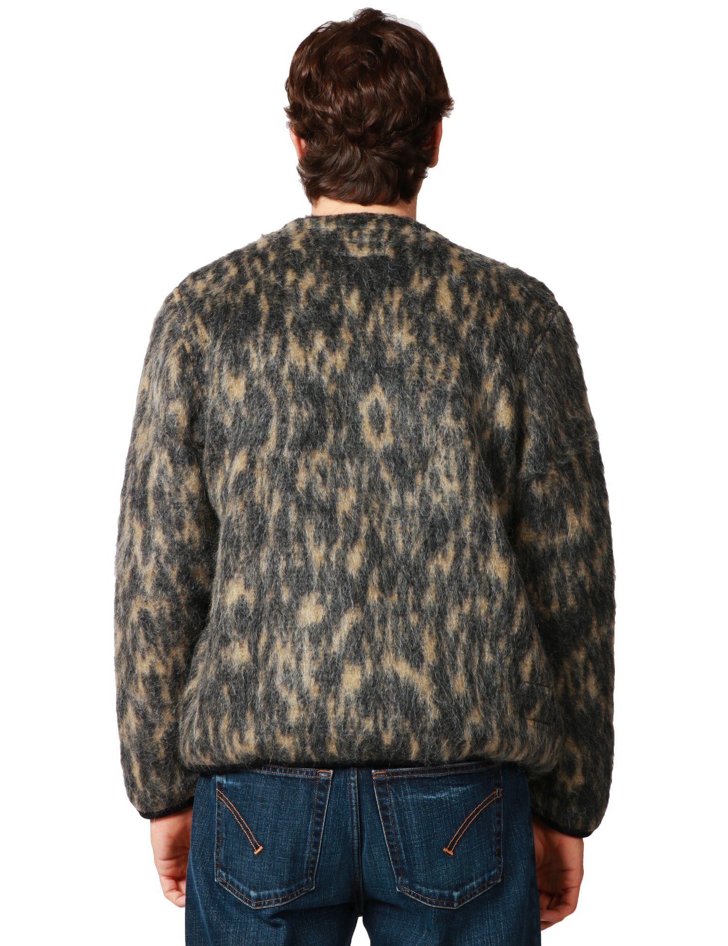 CARDIGAN UOMO UNIVERSAL WORKS CHARCOAL IN MISTO LANA CON BOTTONI E TASCHE