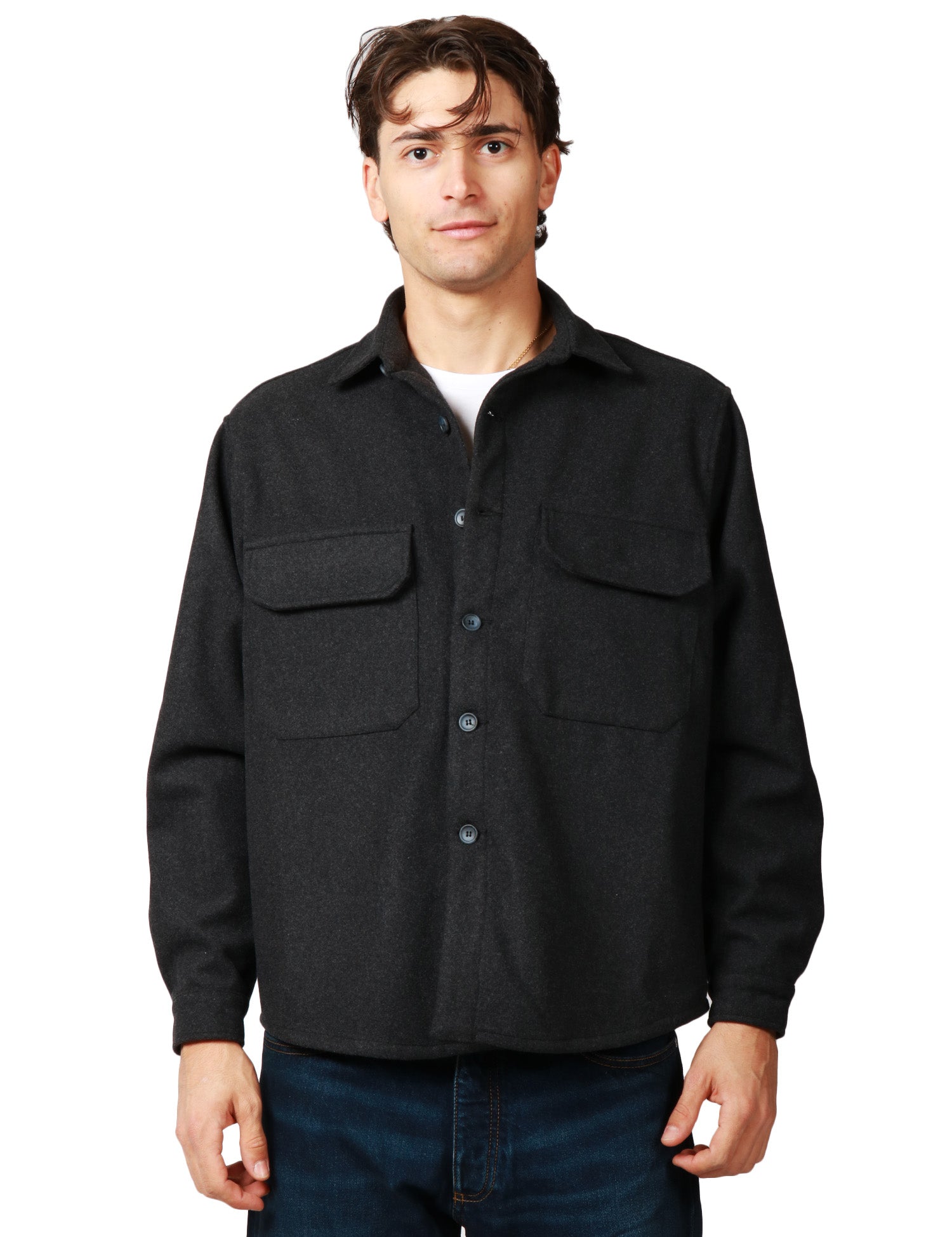 OVERSHIRT UOMO WHITESAND ANTRACITE IN MISTO LANA CON TASCHE A TOPPA SUL PETTO