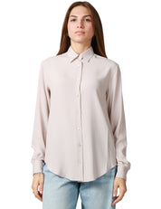 CAMICIA DONNA XACUS MARTA MASTICE IN MISTO SETA CON COLLO ITALIANO E BOTTONI IN TONO