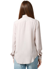 CAMICIA DONNA XACUS MARTA MASTICE IN MISTO SETA CON COLLO ITALIANO E BOTTONI IN TONO
