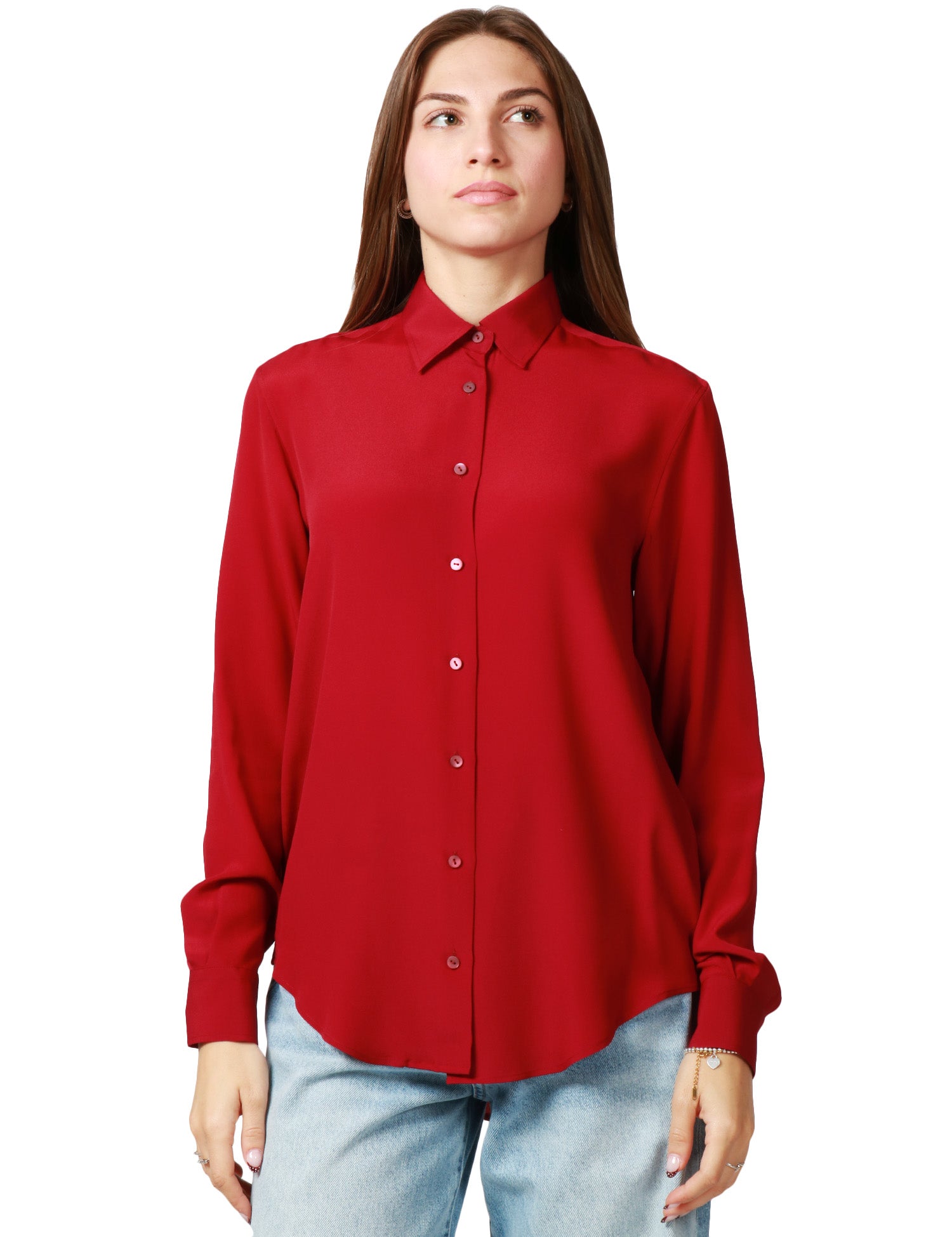 CAMICIA DONNA XACUS MARTA CILIEGIA IN SETA CON BOTTONI IN TONO