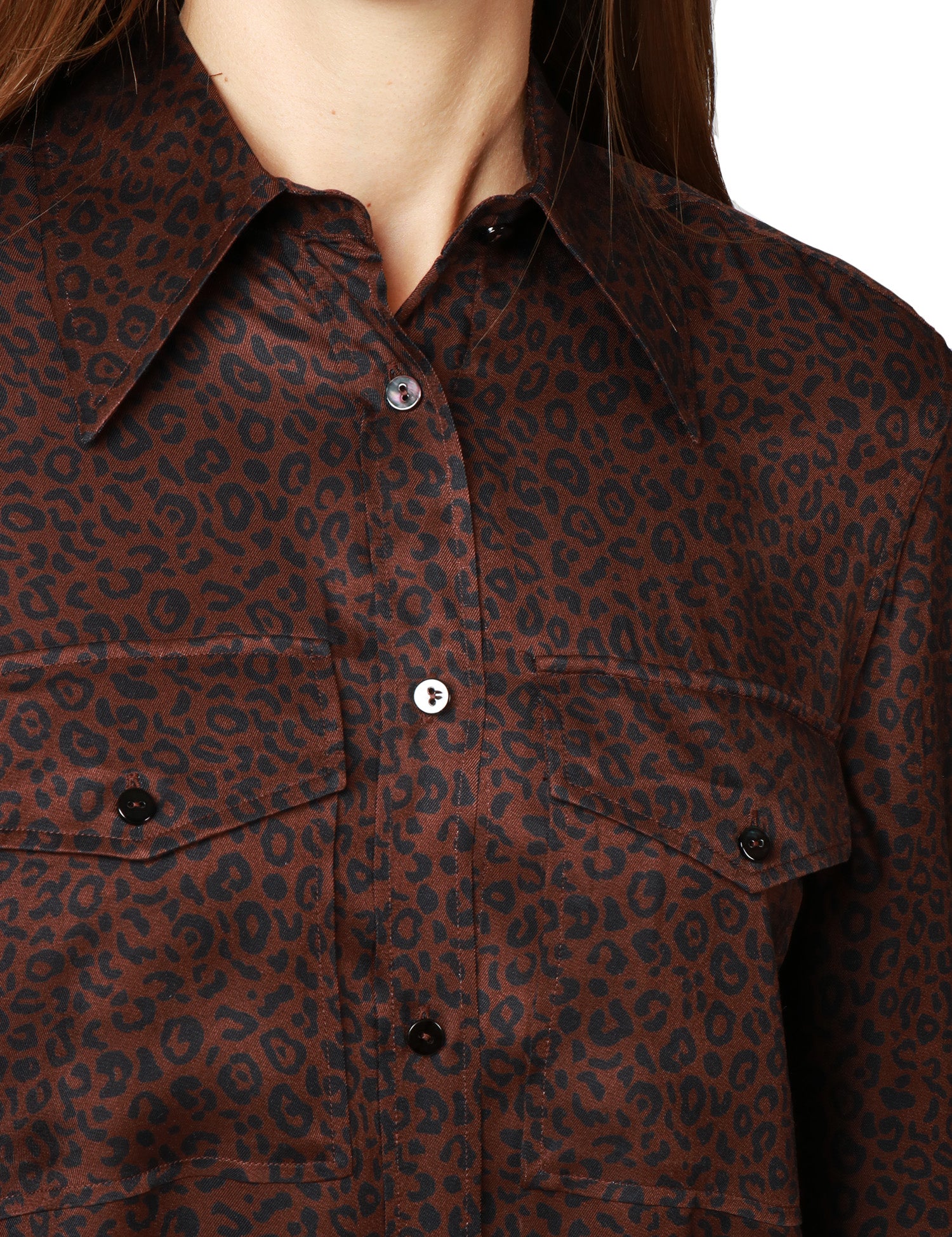 CAMICIA DONNA XACUS ISABELLA ANIMALIER CON TASCHE A TOPPA CON PATTINA 100% VISCOSA