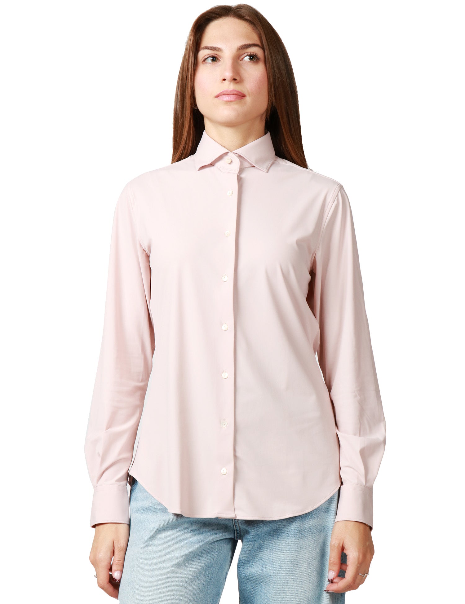 CAMICIA DONNA XACUS NUDE CON COLLO ALLA FRANCESE E BOTTONI IN TONO IN TESSUTO ACTIVE