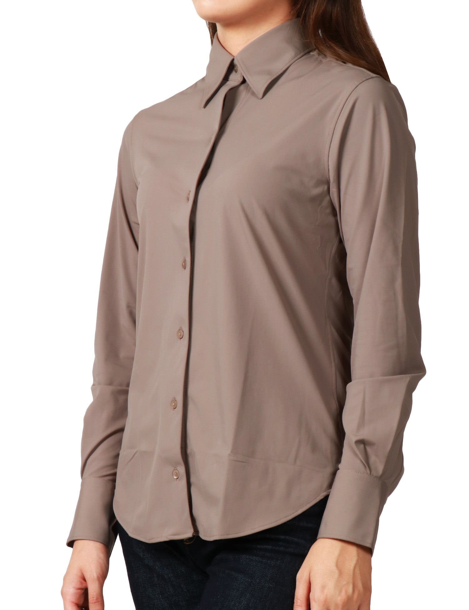 CAMICIA DONNA XACUS PERLA FANGO IN TESSUTO ACTIVE CON BOTTONI IN TONO