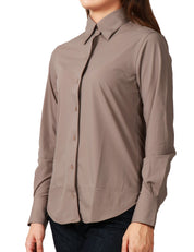 CAMICIA DONNA XACUS PERLA FANGO IN TESSUTO ACTIVE CON BOTTONI IN TONO