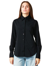 CAMICIA DONNA XACUS PERLA NERA IN TESSUTO ACTIVE CON BOTTONI IN TONO
