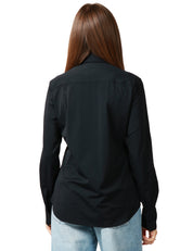 CAMICIA DONNA XACUS PERLA NERA IN TESSUTO ACTIVE CON BOTTONI IN TONO