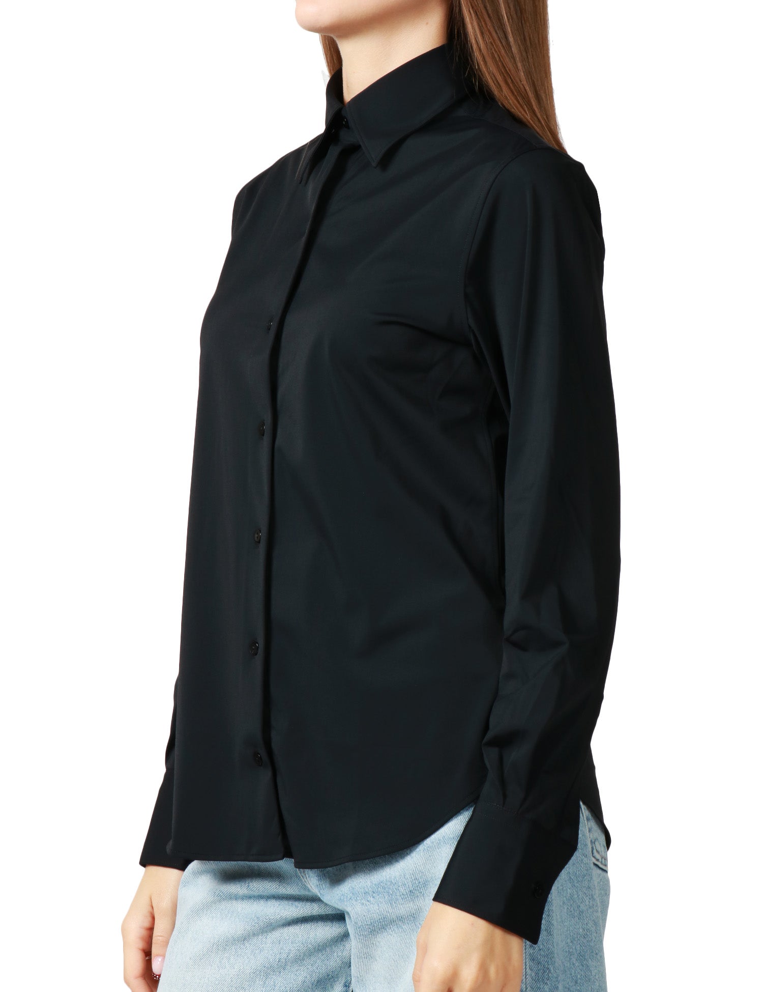 CAMICIA DONNA XACUS PERLA NERA IN TESSUTO ACTIVE CON BOTTONI IN TONO