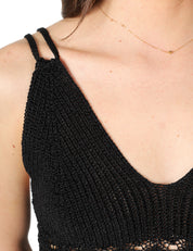 TOP DONNA AKEP NERO CON SCOLLO A V E MOTIVO CROCHET