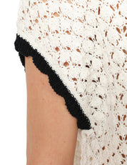 TOP DONNA AKEP BIANCO/NERO SMANICATA CON SMERLO A CONTRASTO E LACCI SUL DAVANTI