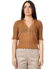 Maglia polo donna akep cammello lurex con manica 3/4 e scollo a v