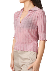 MAGLIA POLO AKEP ROSA LUREX CON MANICA 3/4 E SCOLLO A V