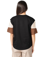 T-SHIRT DONNA AKEP NERA GIROCOLLO CON MANICA PUNTO RETE INTARSIO
