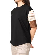 T-SHIRT DONNA AKEP NERA GIROCOLLO CON MANICA PUNTO RETE INTARSIO