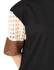T-SHIRT DONNA AKEP NERA GIROCOLLO CON MANICA PUNTO RETE INTARSIO