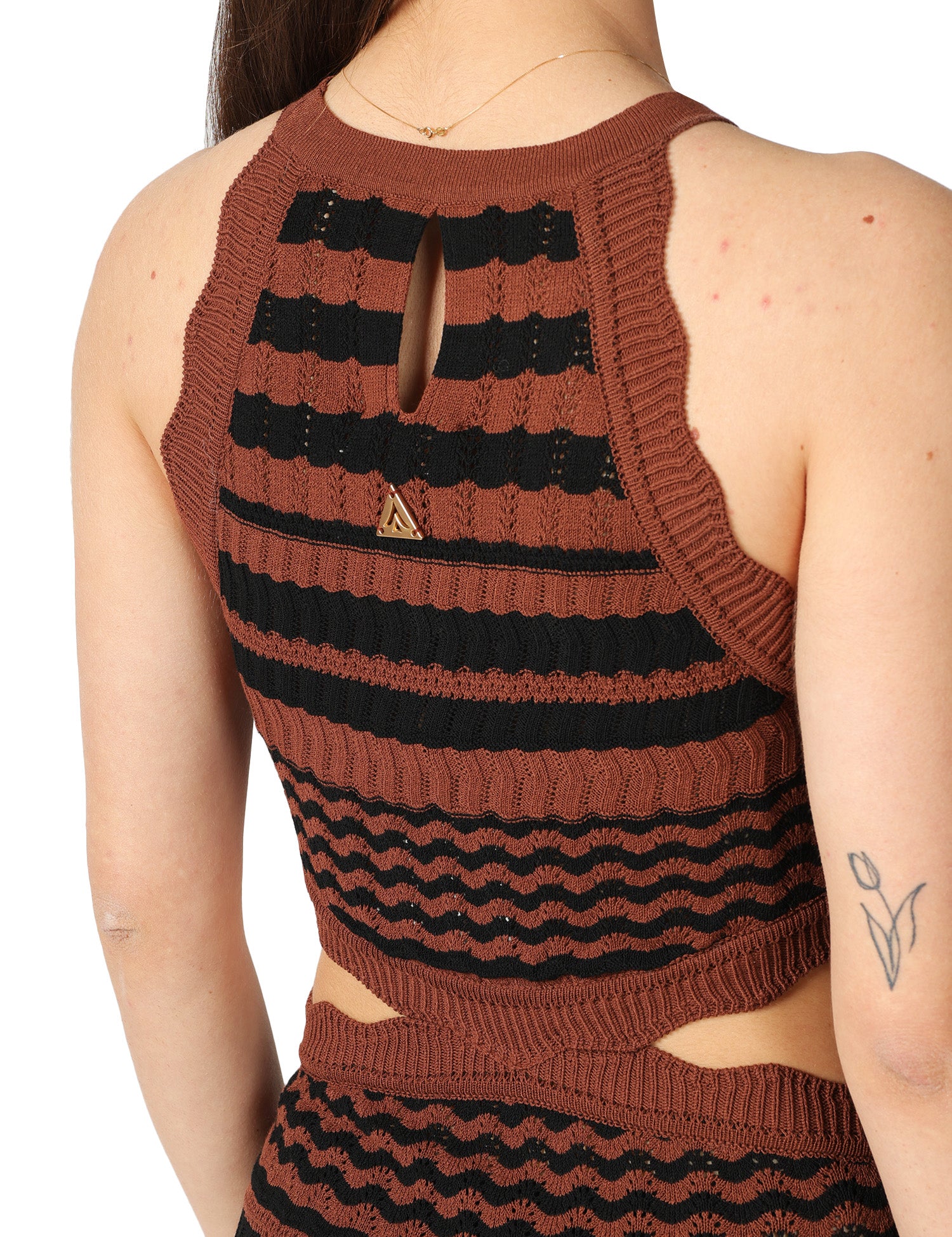 ABITO LUNGO AKEP MARRONE/NERO A RIGHE IN VISCOSA CON CUT-OUT SULLA VITA