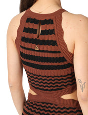 ABITO LUNGO AKEP MARRONE/NERO A RIGHE IN VISCOSA CON CUT-OUT SULLA VITA