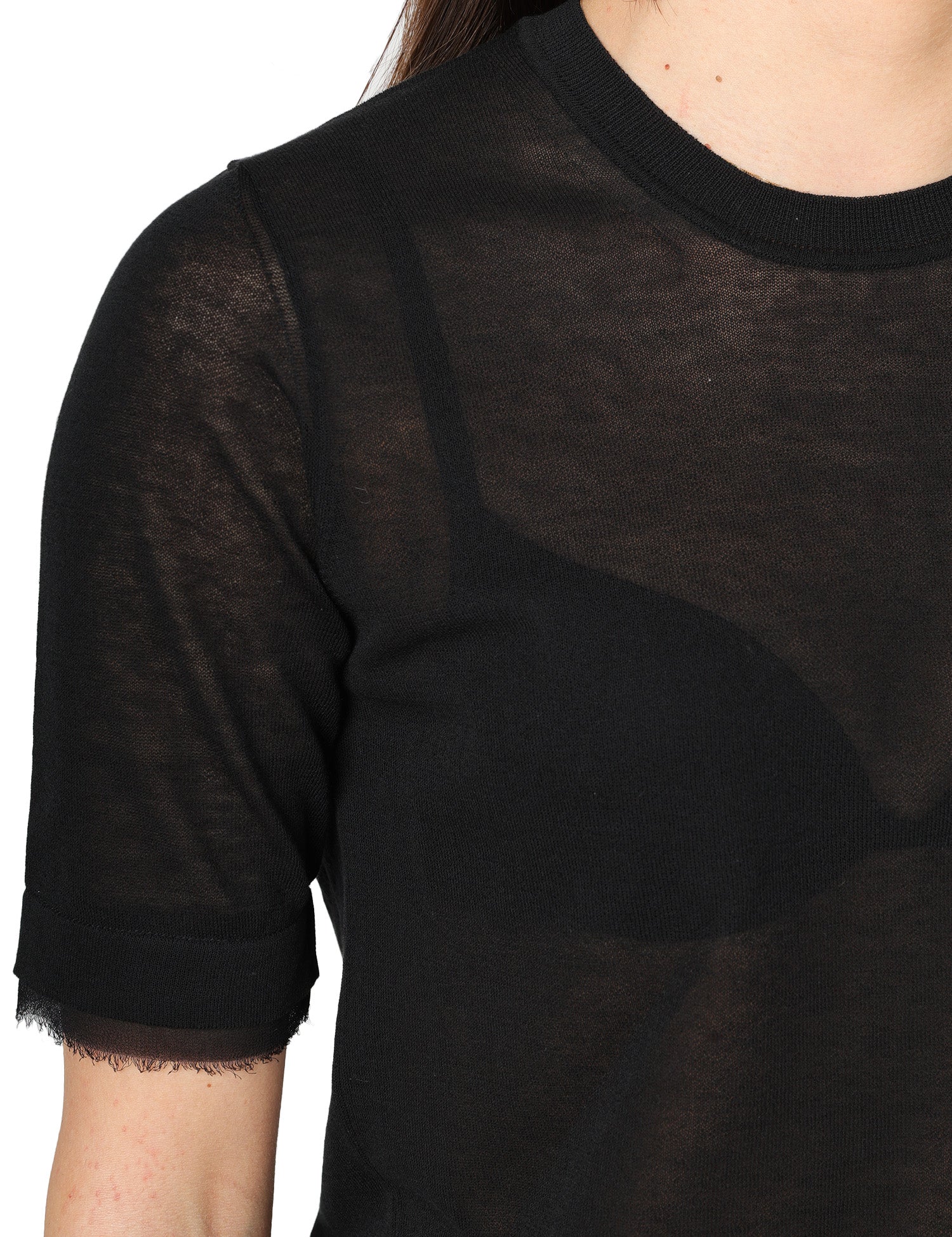 MAGLIA DONNA ALPHA STUDIO NERA GIROCOLLO IN VOILE DI COTONE CON PROFILI IN CHIFFON TAGLIO VIVO