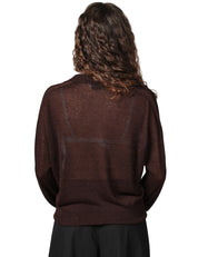 POLO DONNA ALPHA STUDIO CIOCCOLATO A MANICA LUNGA IN VISCOSA LUREX CON SCOLLO A V