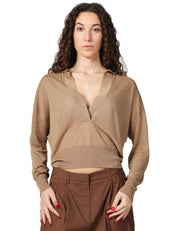 MAGLIA POLO DONNA ALPHA STUDIO CORDA A MANICA LUNGA IN VISCOSA SHINE CON SCOLLO A V