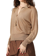 MAGLIA POLO DONNA ALPHA STUDIO CORDA A MANICA LUNGA IN VISCOSA SHINE CON SCOLLO A V